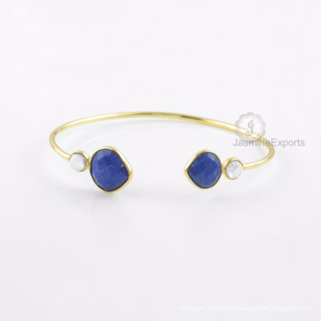 Lapis Gemstone Gold Bangle, Beautiful Rainbow Moonstone Bangle pour les femmes